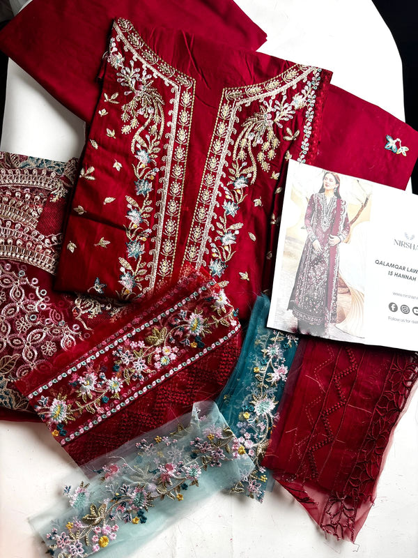 QALAMQAR LAWN FK-15 HANNAH (Maroon Edition)