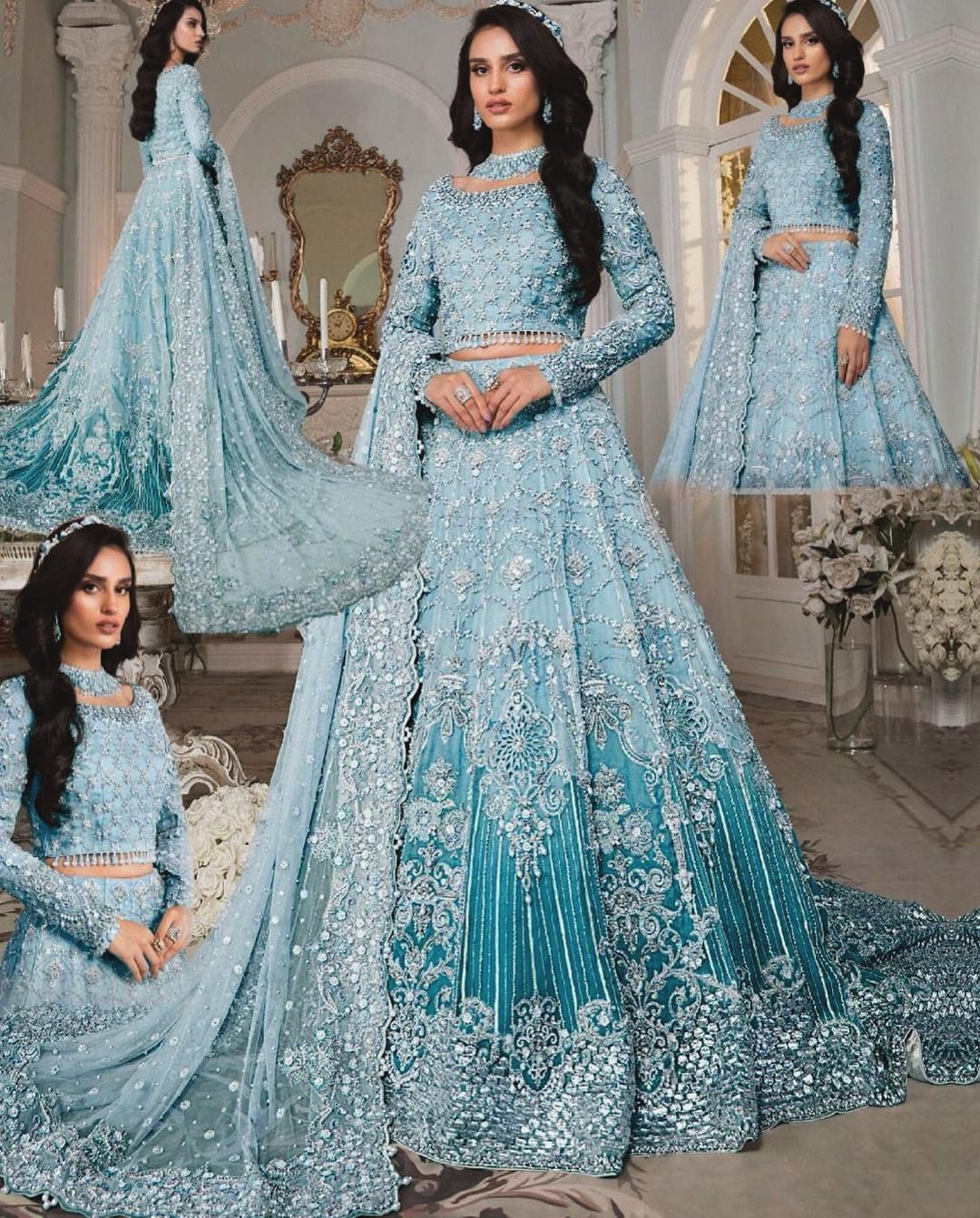 Maria B Seagreen Exclusive Net Maxi Bridal Collection Replica Nirshan Maria B Seagreen Exclusive Net Maxi Bridal Collection Replica Nirshan