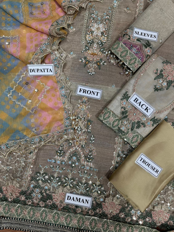 Baroque Light Brown Organza Formal Collection Replica