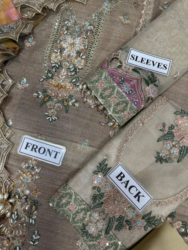 Baroque Light Brown Organza Formal Collection Replica