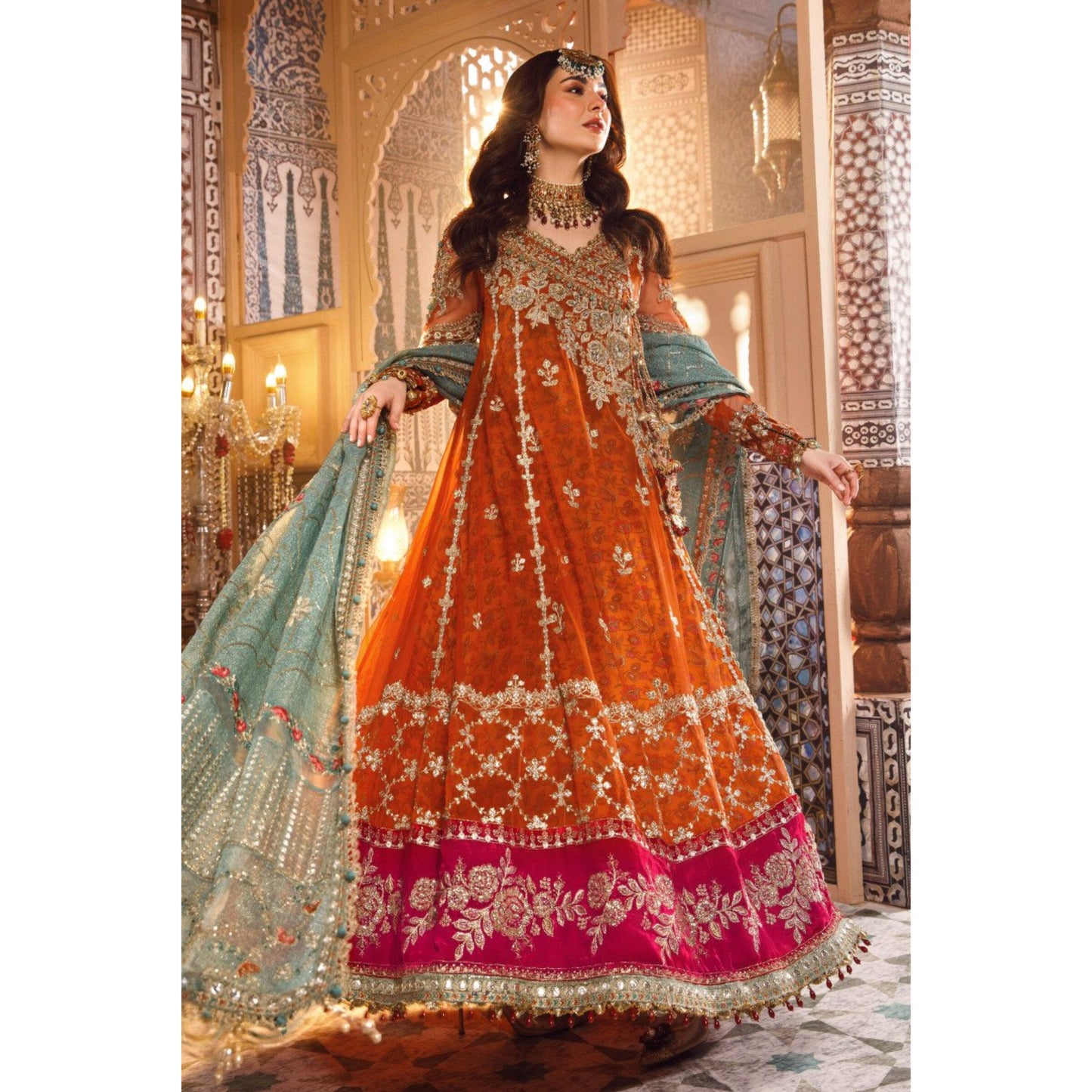 Maria B Orange Net Bridal Collection Replica