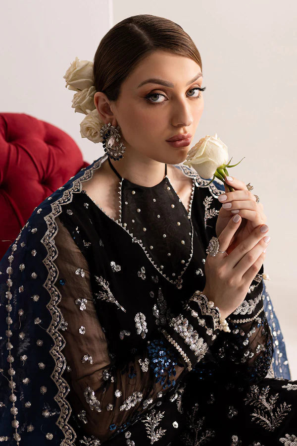 Nureh Navy Blue Chiffon Formal Collection Replica