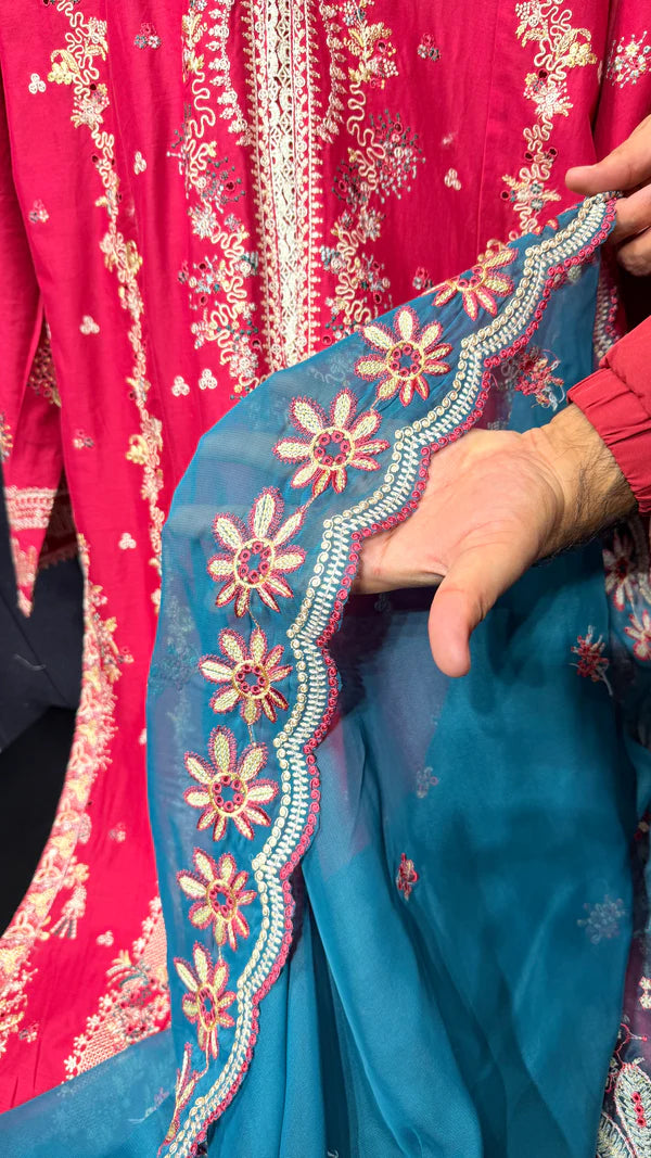 Hussain Rehar Eupic RTW 3PC (Fuchsia Pink)