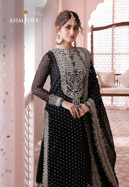 Asim Jofa Black Chiffon Formal Collection Gharara Replica