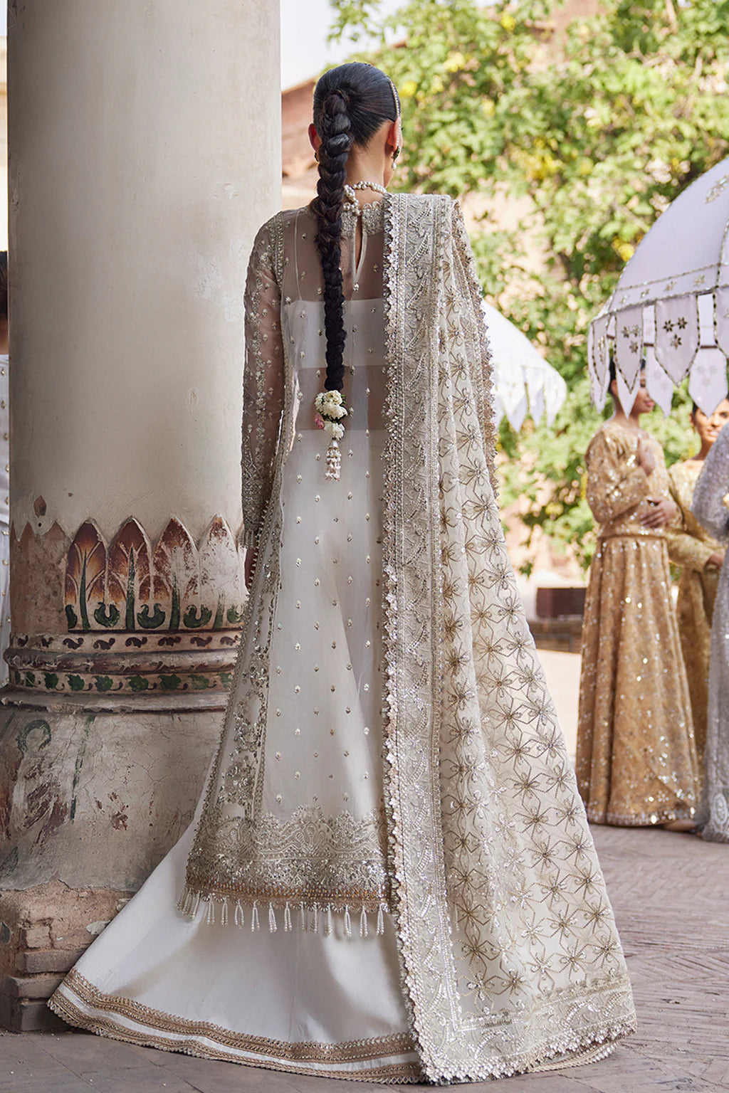 Afrozeh White Organza Bridal Collection Replica