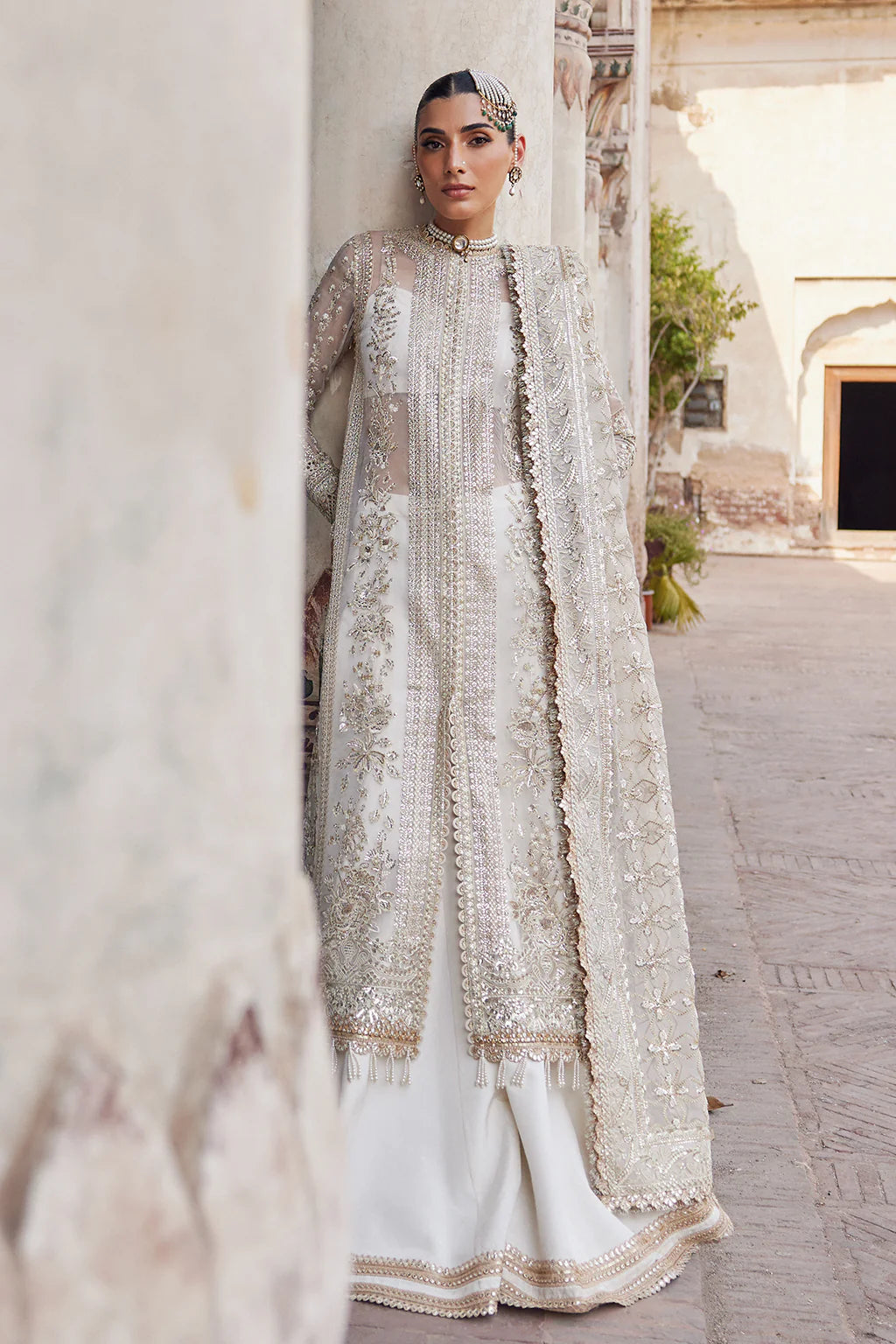 Afrozeh White Organza Bridal Collection Replica