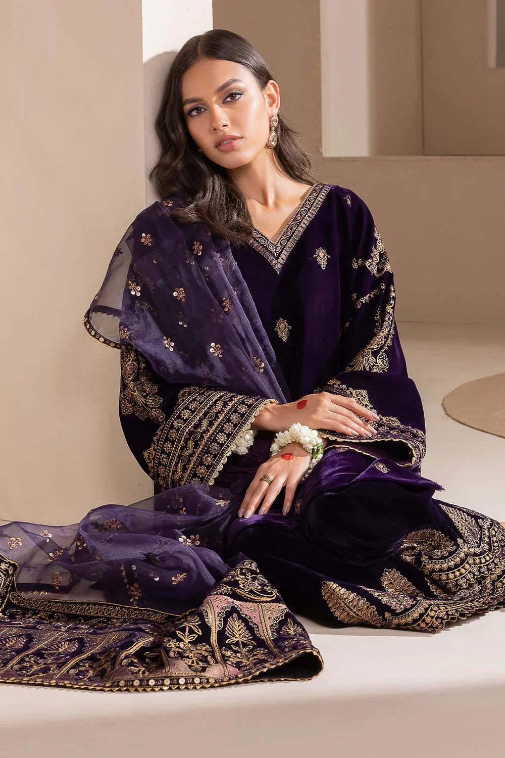 Baroque Purple Velvet Formal Collection Replica