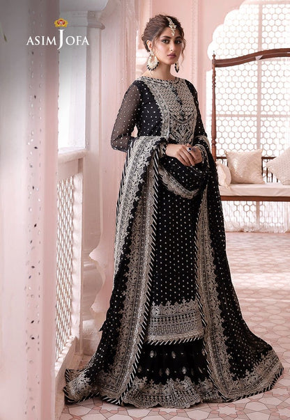 Asim Jofa Black Chiffon Formal Collection Gharara Replica