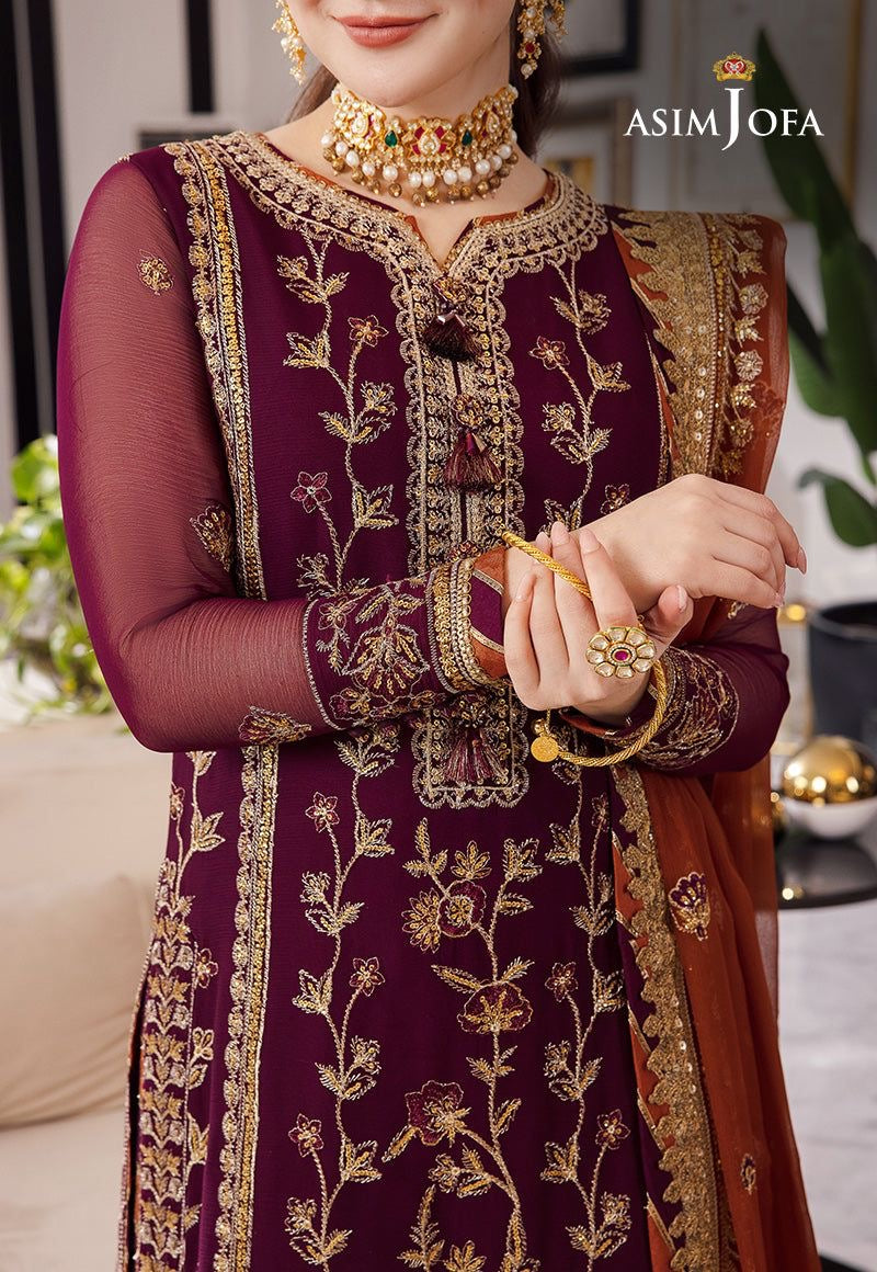 Asim Jofa Maroon Chiffon Formal Collection Replica