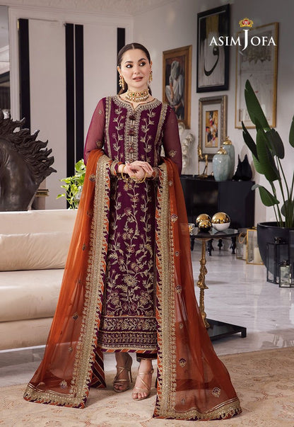 Asim Jofa Maroon Chiffon Formal Collection Replica