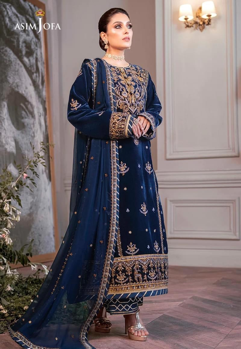 Asim Jofa Blue Velvet Formal Collection Replica