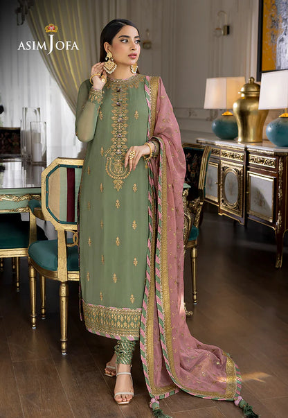 Asim Jofa Green Chiffon Formal Collection Replica