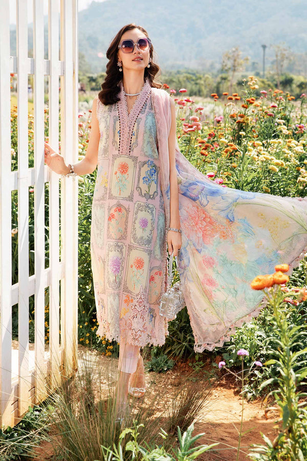Elegant Pink Floral 3 Piece Lawn Suit || Maria B Inspired with Embroidered Accents