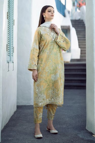 Baroque Yellow Printed Lawn Collection Replica