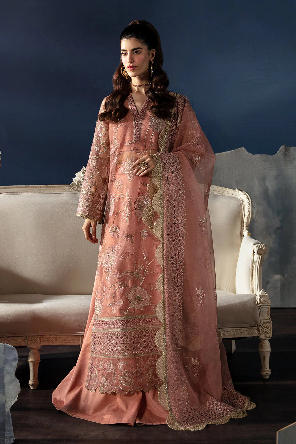 Afrozeh Peach Organza Formal Collection Replica