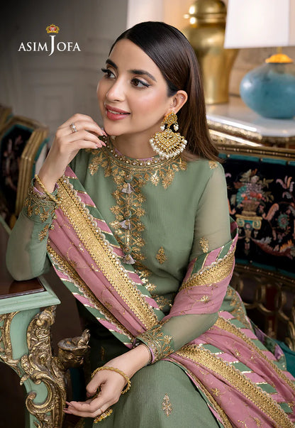 Asim Jofa Green Chiffon Formal Collection Replica