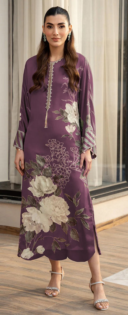 Lulusar Purple Printed Silk Collection Replica