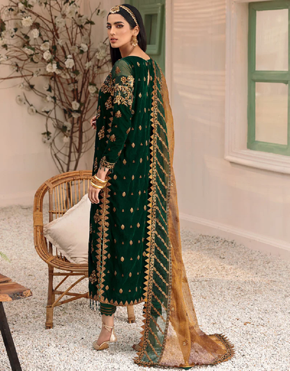 Emaan Adeel Dark Green/Blue Velvet Formal Collection Replica