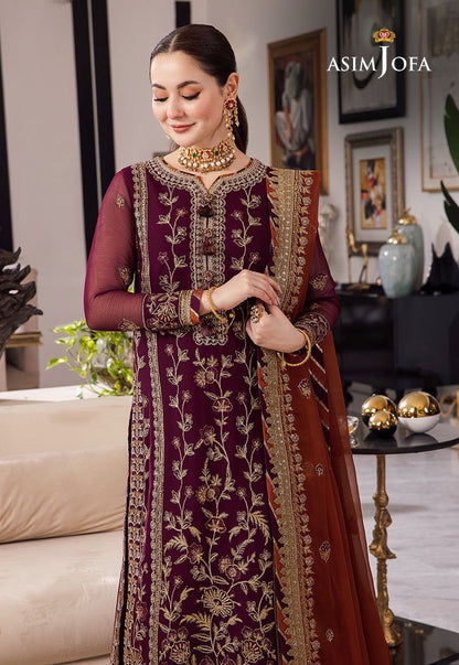 Asim Jofa Maroon Chiffon Formal Collection Replica