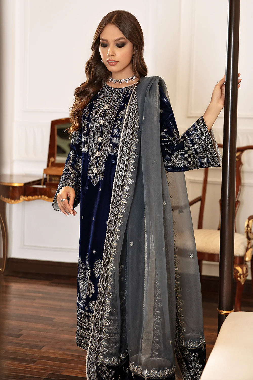 Baroque Blue Velvet Formal Collection Replica