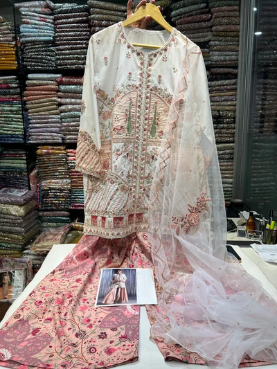 ETHNC KURTA SET E-005 3PC VANILLA ICE