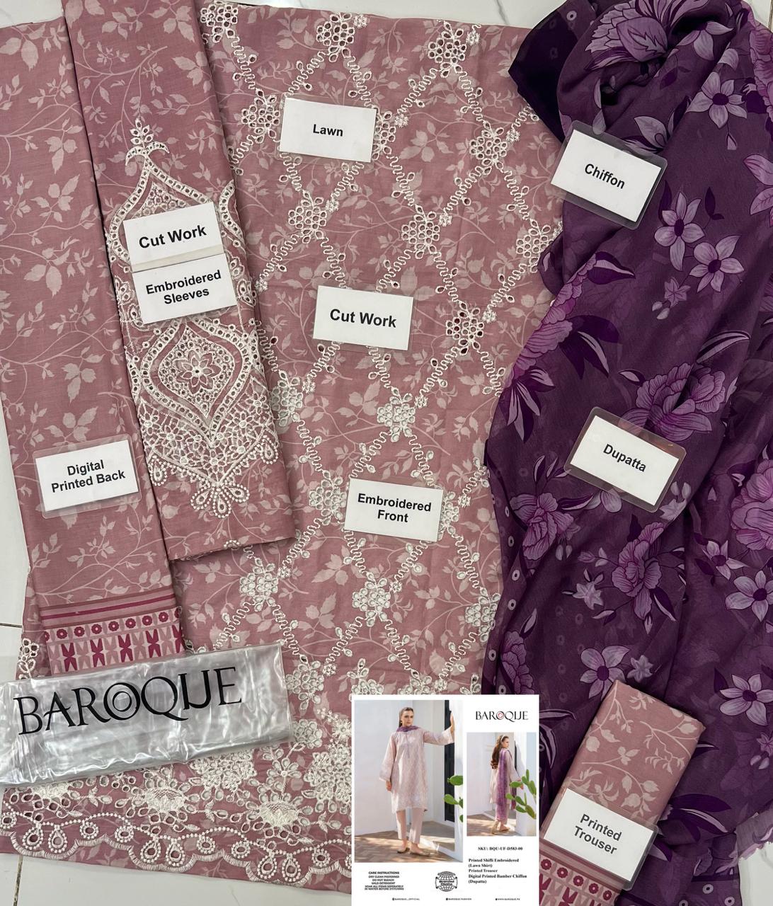 Baroque Pink Digital Printed Lawn Collection Replica