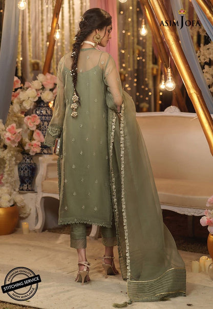 Asim Jofa Olive Organza Formal Collection Replica