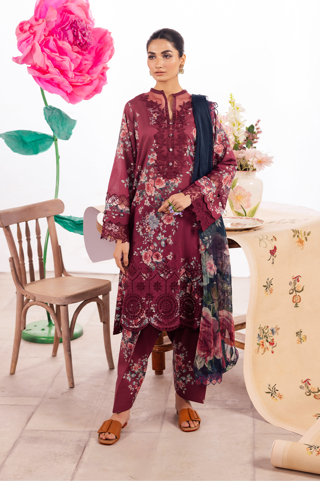 Iznik Maroon Printed Lawn Collection Replica