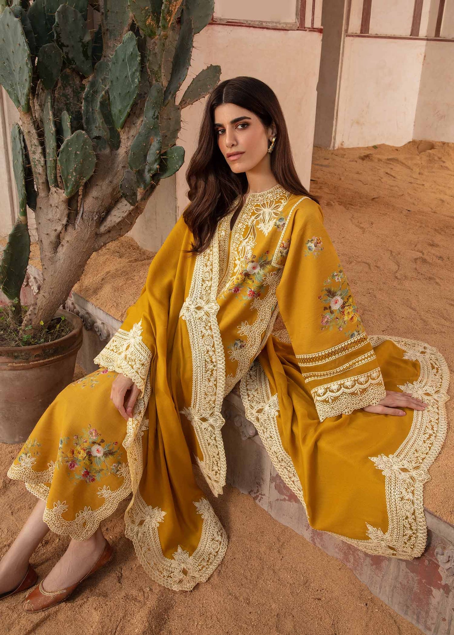 Crimson X Saira Shakira Mustard Luxury Lawn Collection Replica