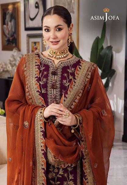 Asim Jofa Maroon Chiffon Formal Collection Replica