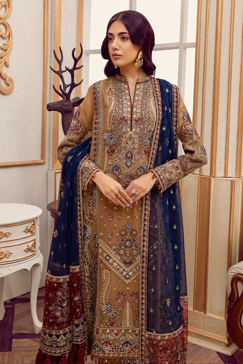 Adan's Libas Brown Embroidered Organza Formal Collection Replica