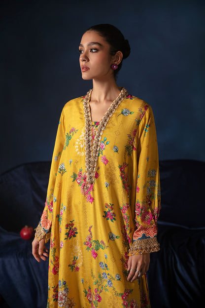 Ammara Khan Yellow Printed Silk Collection Replica