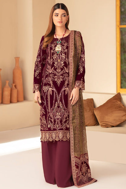 Ramsha Maroon Embroidered Formal Collection Velvet Replica