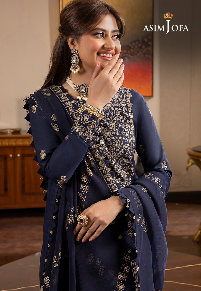 Asim Jofa Blue Chiffon Formal Collection Replica