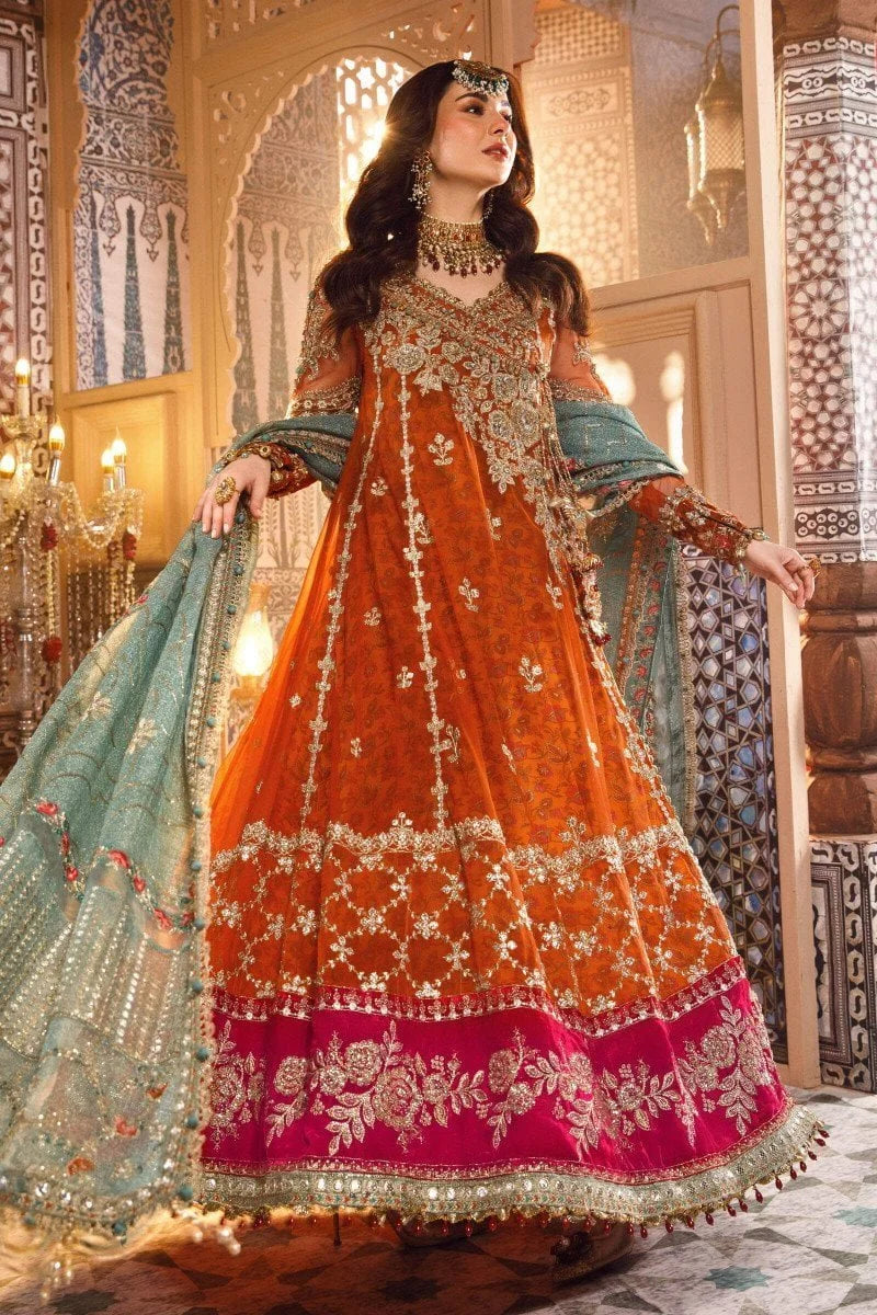 Maria B Mbroidered Burnt Orange Fuchsia Wedding Edition Replica