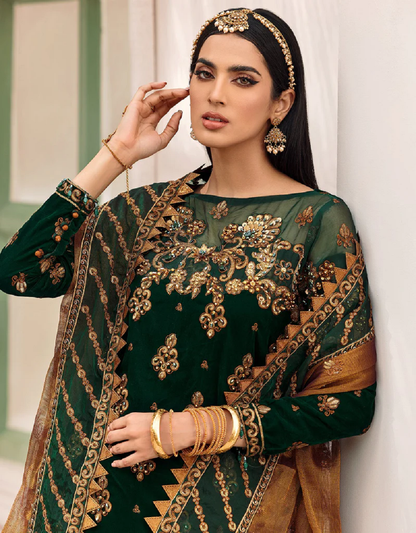 Emaan Adeel Dark Green/Blue Velvet Formal Collection Replica