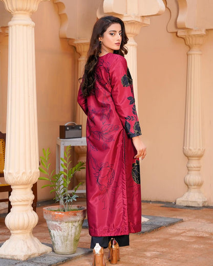 Lulusar Red Digital Printed Silk Collection Replica