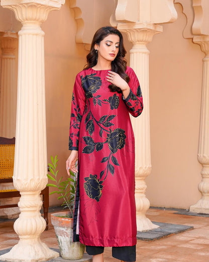 Lulusar Red Digital Printed Silk Collection Replica