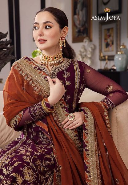 Asim Jofa Maroon Chiffon Formal Collection Replica