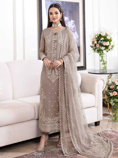 Asim Jofa Light Brown Chiffon Formal Collection Replica