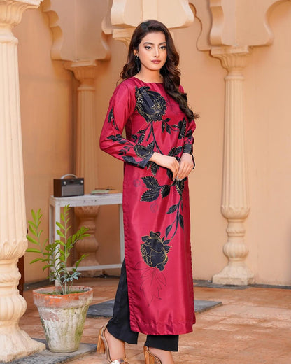 Lulusar Red Digital Printed Silk Collection Replica