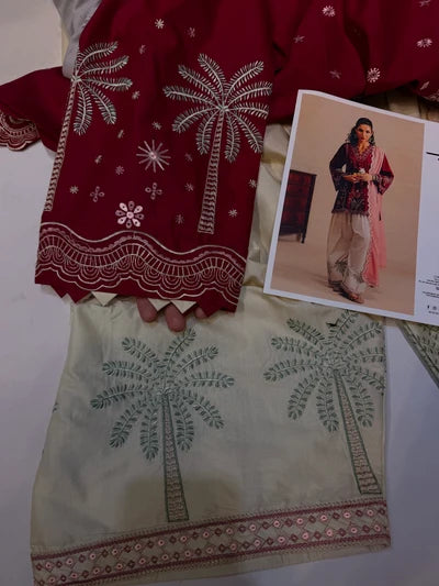 ETHNC KURTA SET 3PC E-103 BRICK RED