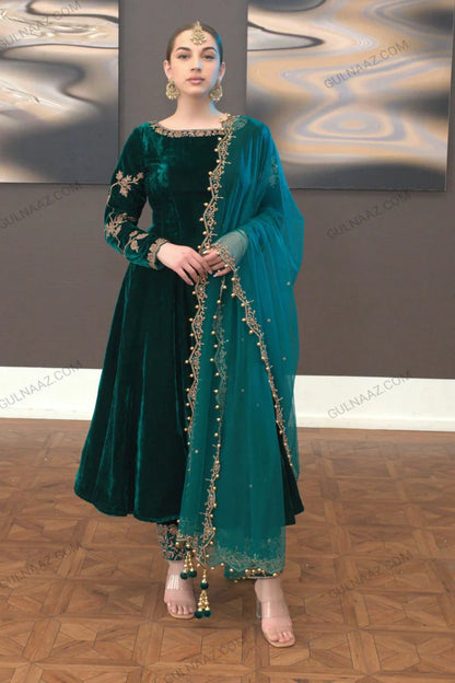 Gulnaz Khan Green/Black Velvet Collection Replica