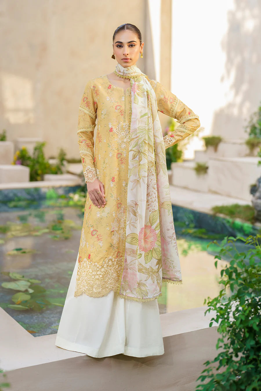 Iznik Yellow Digital Printed Lawn Collection Replica