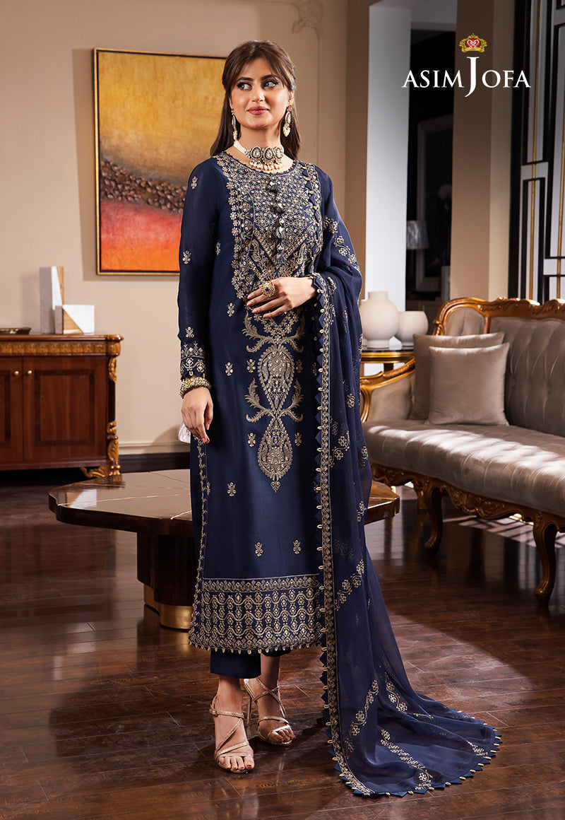 Asim Jofa Blue Chiffon Formal Collection Replica