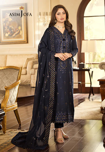 Asim Jofa Embroidered Unstitched 3 Piece Chiffon Suit Replica