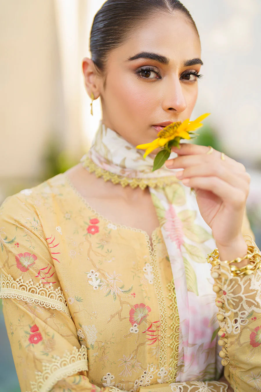 Iznik Yellow Digital Printed Lawn Collection Replica