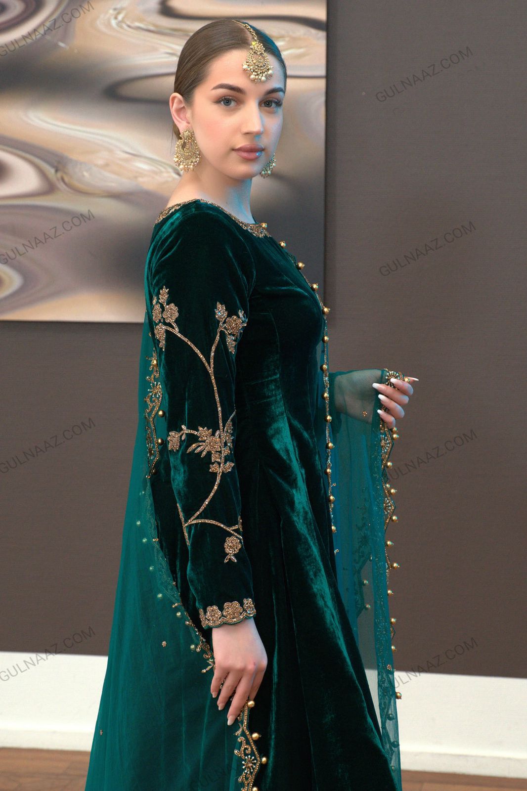 Gulnaz Khan Green/Black Velvet Collection Replica