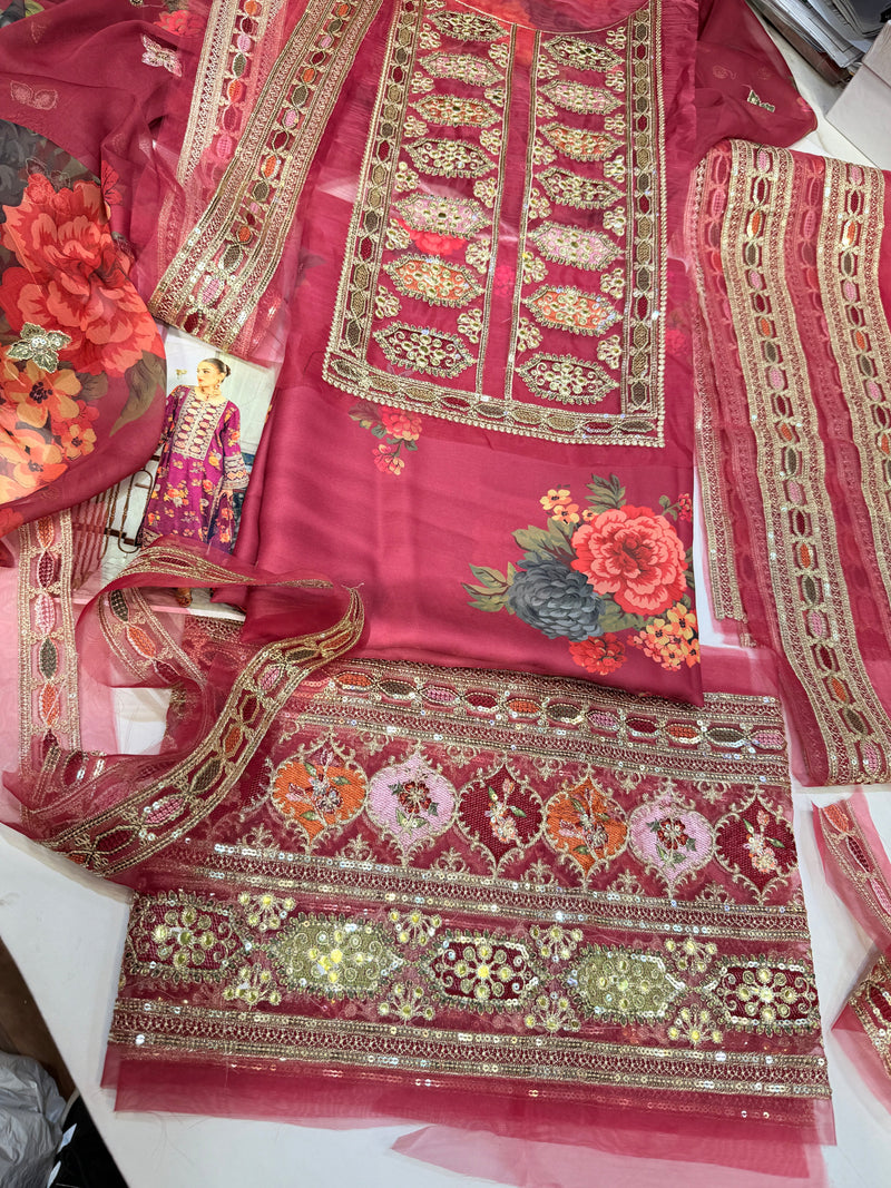 ANEELAS SILK PRINT FUSCHIA PINK