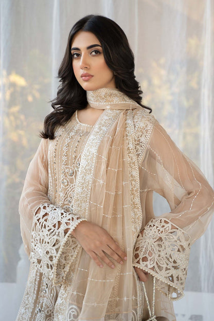 Maria B Beige Chiffon Formal Collection Replica